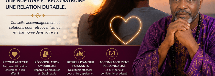 Coach Spirituel Agboho présentant un guide complet sur le retour affectif, la réconciliation amoureuse et la reconstruction d'une relation durable après une rupture.