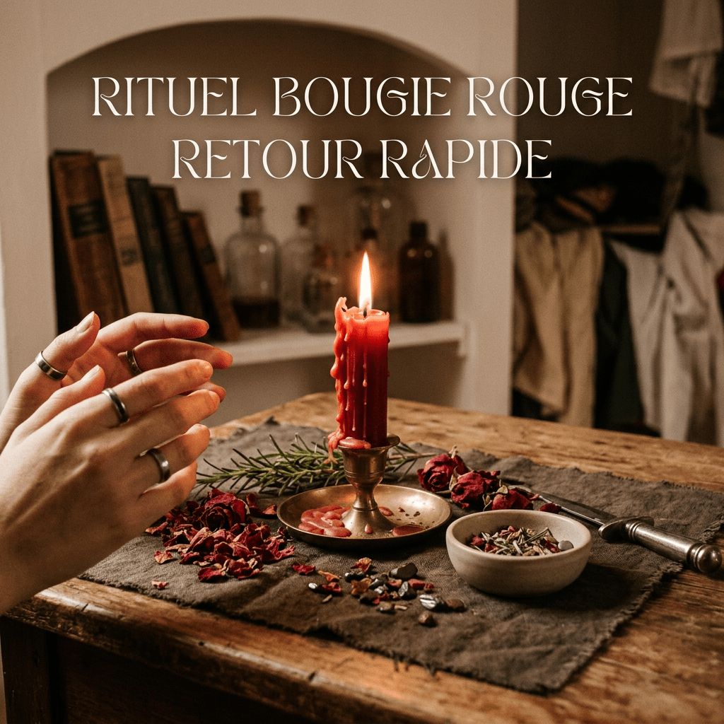 Rituel bougie rouge retour rapide text overlay